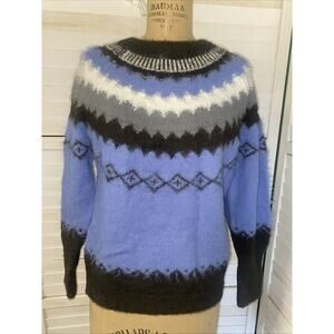Sweater Winter Christmas Women’s Fuzzy Blue Beaded Pearl Acrylic Blend Sz Large
